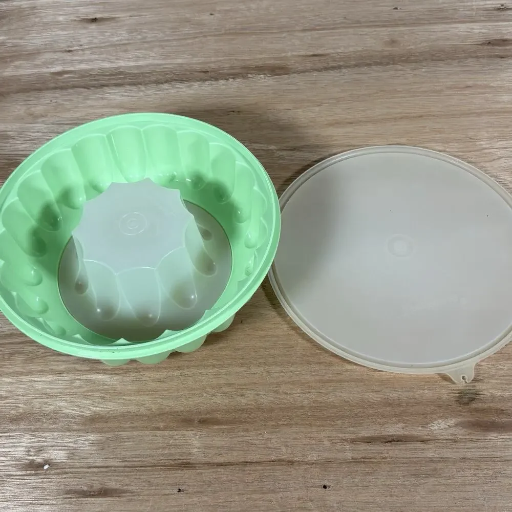 Tupperware 3pc Mint Green Jello Mold Ring Vintage Jel N Serve Food‎ Storage EUC